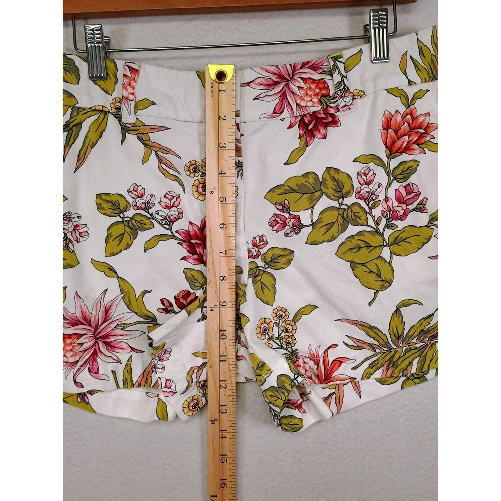 Tropical Floral Loft Outlet Womens Size 8 White Pink‎ Green Cotton Chino Shorts